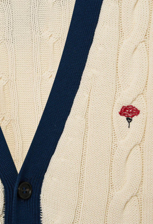 Coup Cardigan -  Off White/ Navy Blue Rib - GLAM MODA